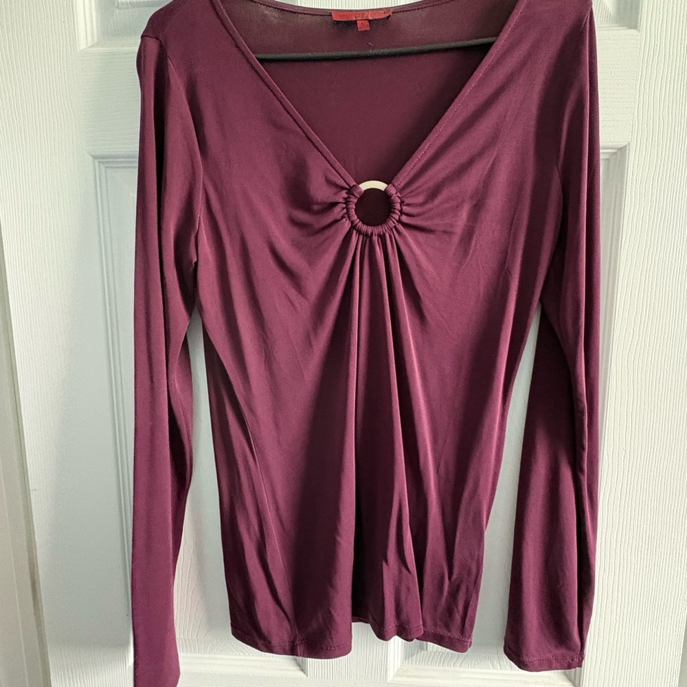 Elegant Plum Long Sleeve Top with Ring Accent